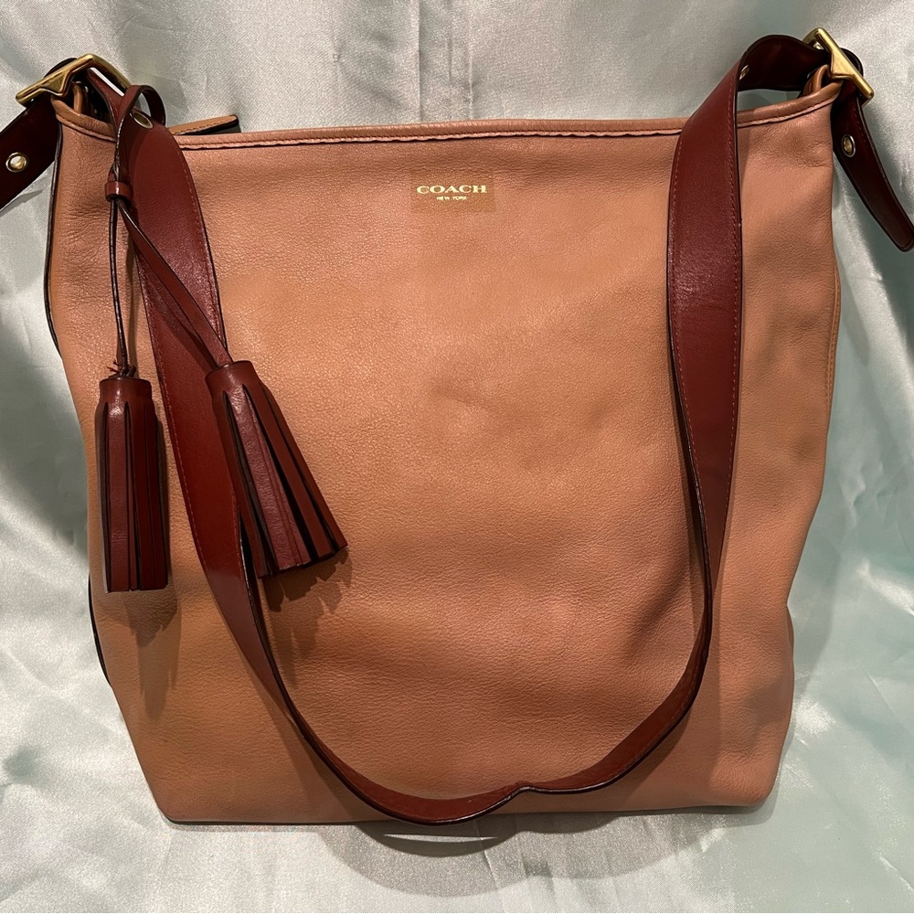 COACH - Tan & Brown Legacy Cognac Leather Hobo/Messenger Style Crossbody Bag XL